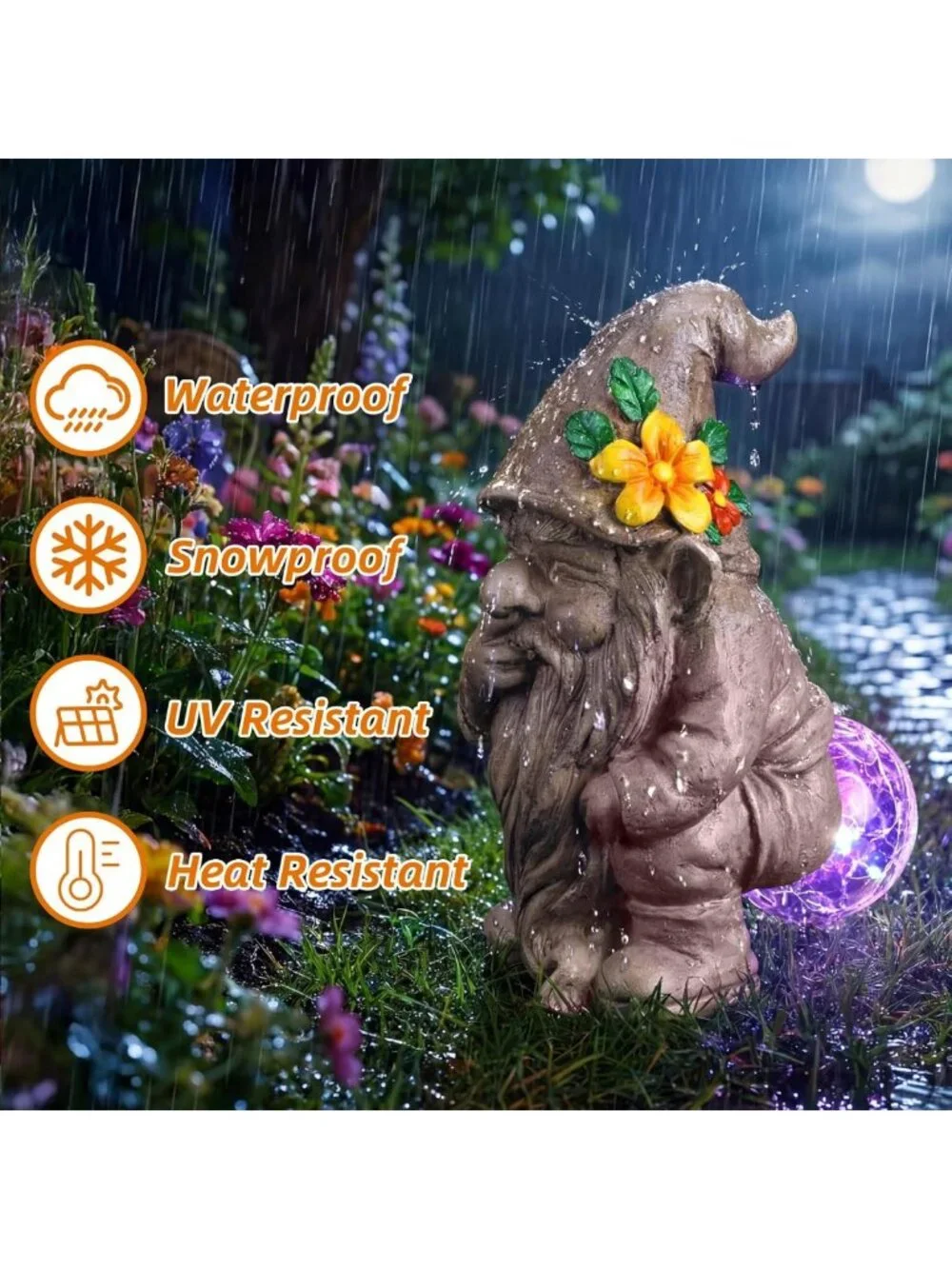 Quirky Solar-Powered Garden Gnome Statue for Yard, Patio & Lawn - Unique Gift